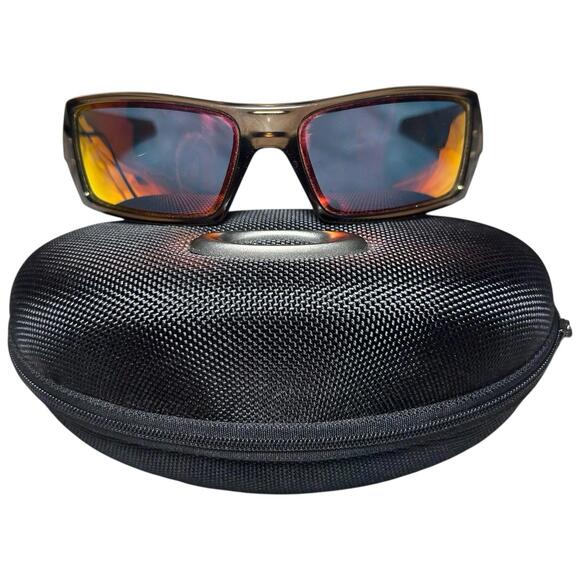 Oakley GASCAN Brown Smoke Frame W/ Fire Red Polarized Lens Sunglasses With Case - Picture 1 of 8